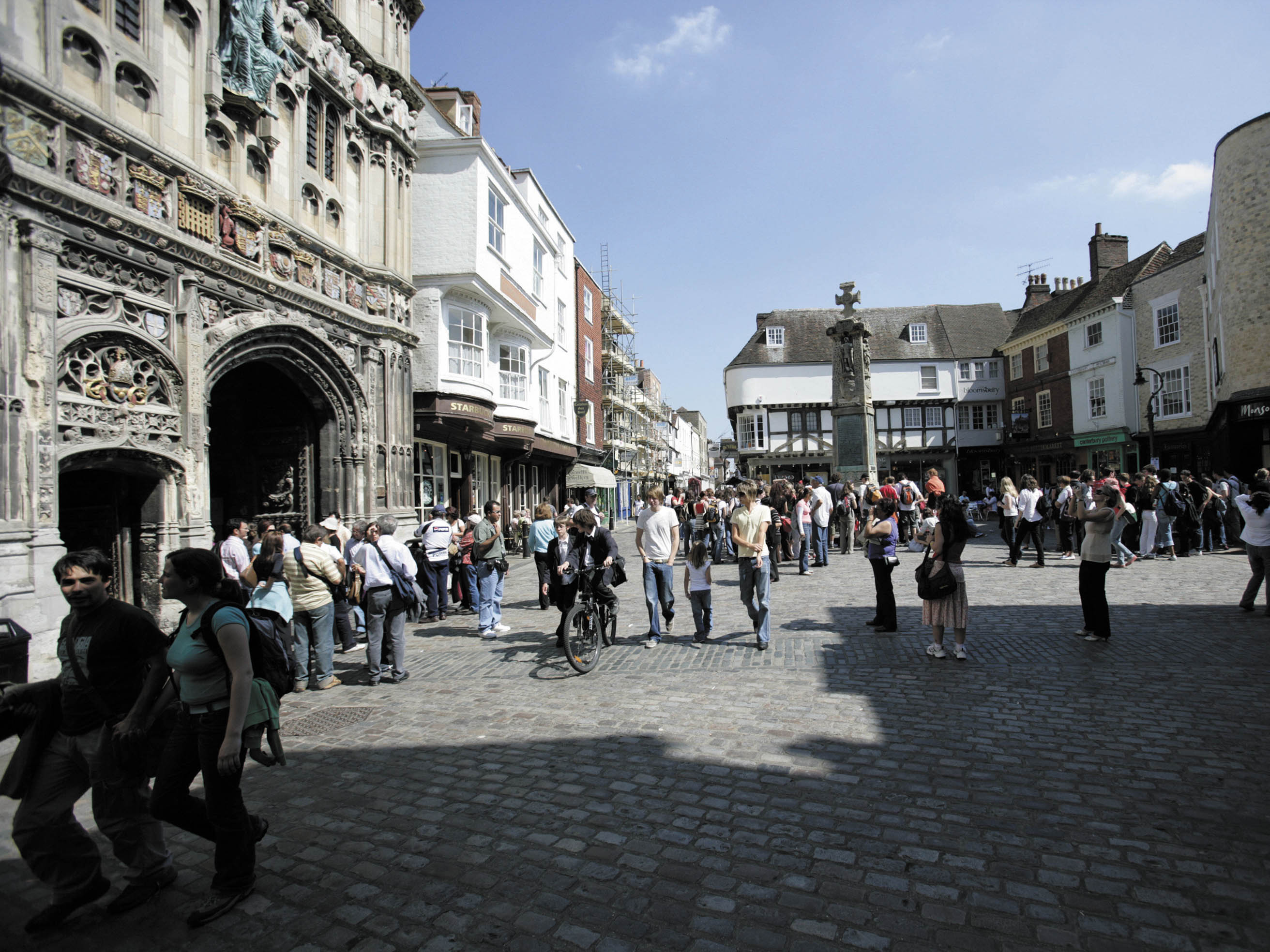 Street view of Canterbury with cobblestone streets and old buildings