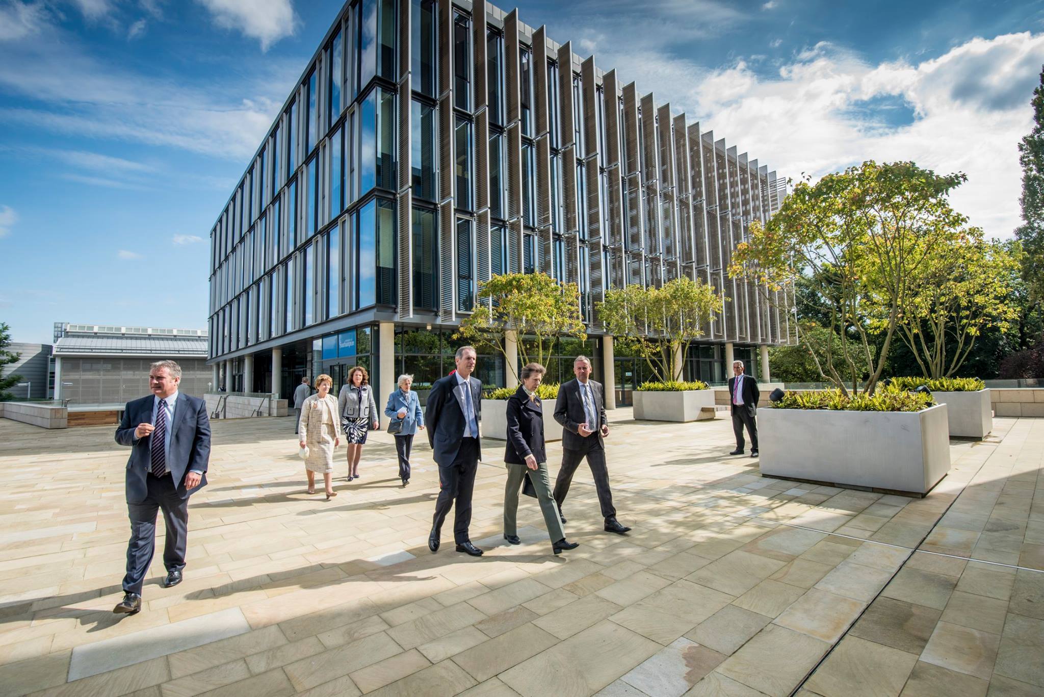 View of people in front of campus building