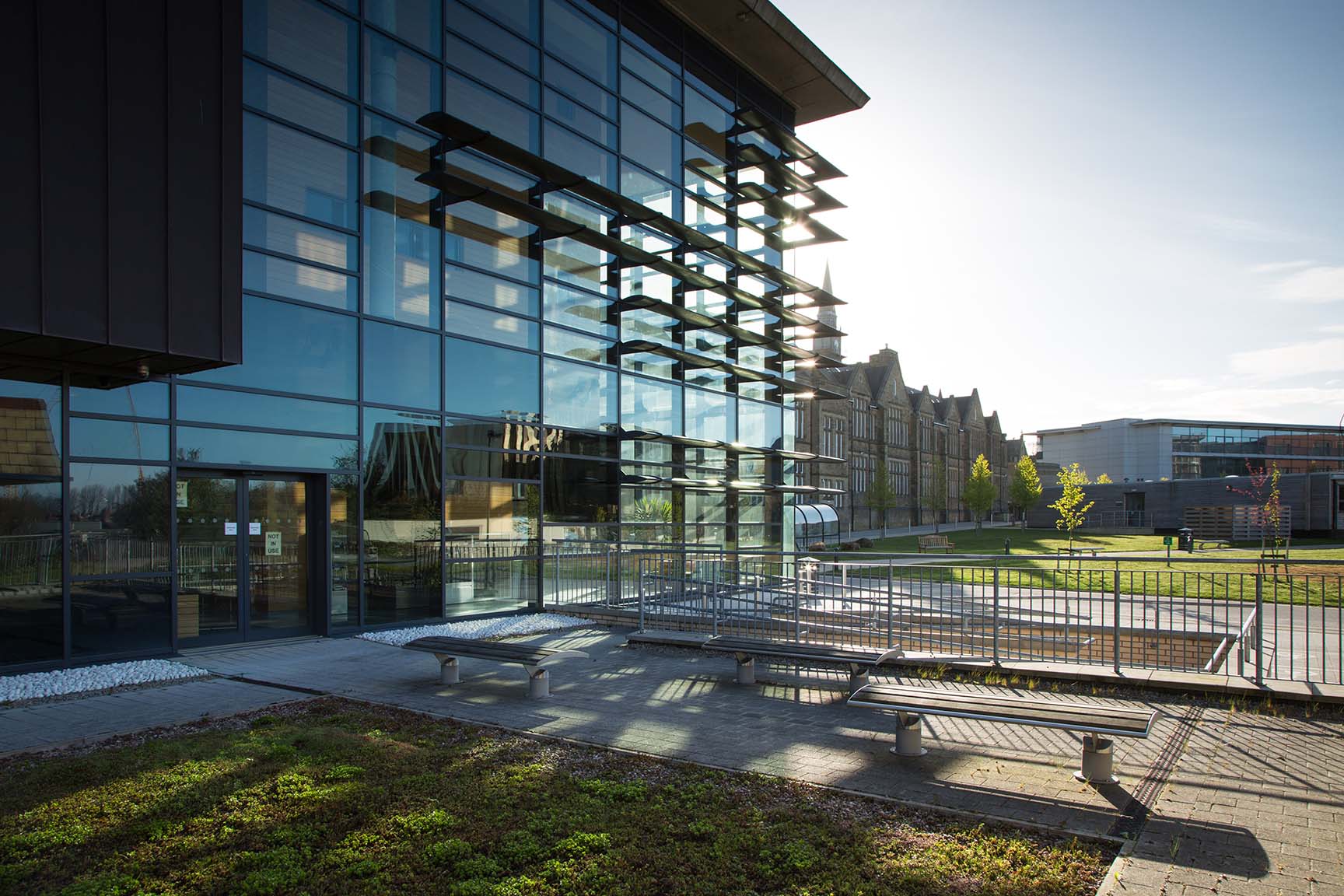 Campus buildings in the sun