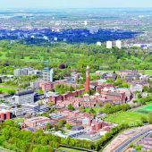 Ariel view of the University of Birmingham showing many buildings