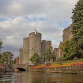 Looking down the river in Canterbury to stone castle 