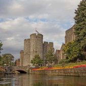 Looking down the river in Canterbury to stone castle 